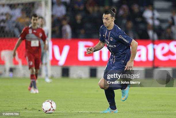 Zlatan Ibrahimovic of PSG in action during the friendly match between Paris Saint-Germain FC and Lekhwiya Sports Club at the Al-Sadd Sports Club...