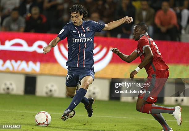 Javier Pastore of PSG in action during the friendly match between Paris Saint-Germain FC and Lekhwiya Sports Club at the Al-Sadd Sports Club stadium...