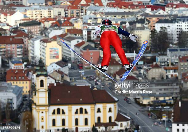 Anders Jacobsen of Norway competes during the training round for the FIS Ski Jumping World Cup event of the 61th Four Hills ski jumping tournament at...