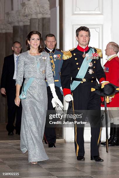 Crown Prince Frederik, and Crown Princess Mary of Denmark attend a New Year's Levee held by Queen Margrethe of Denmark, for Diplomats,at...