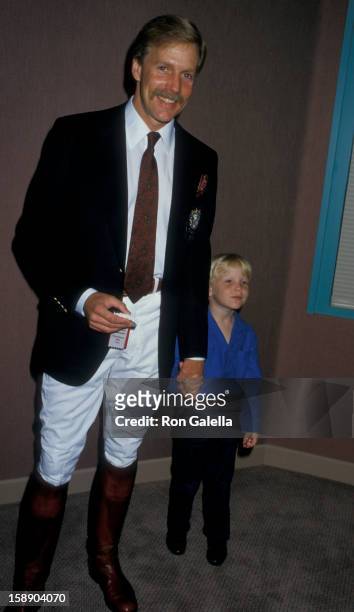 Actor Jameson Parker and son Jamie Parker attend Ben Johnson Pro-Celebrity Rodeo on June 7, 1987 at the Los Angeles Equestrian Center in Los Angeles,...