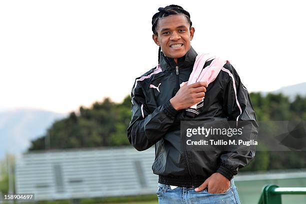 Anselmo de Moraes poses before his presentation as new player of Palermo at Campo Tenente Onorato on January 3, 2013 in Palermo, Italy.