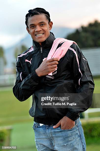 Anselmo de Moraes poses before his presentation as new player of Palermo at Campo Tenente Onorato on January 3, 2013 in Palermo, Italy.