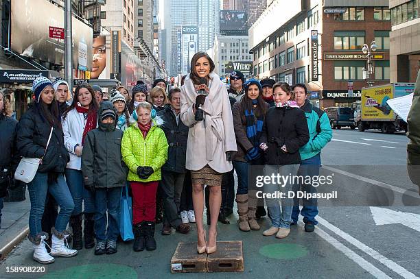 Miss Universe Olivia Culpo visits "Extra" in Times Square on January 3, 2013 in New York City.