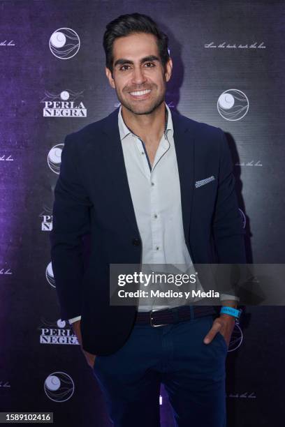 Jairo Zapata poses for a photo during the red carpet in opening of 'La Perla Negra' Restaurant at Colonia Condesa on August 2, 2023 in Mexico City,...