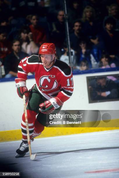 Patrik Sundstrom of the New Jersey Devils skates on the ice during an NHL game against the New York Islanders on January 16, 1988 at the Nassau...