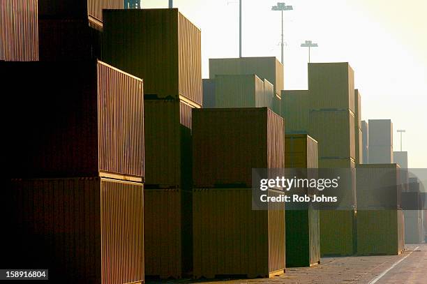 cargo containers on the dock at long beach harbor - port of long beach stock pictures, royalty-free photos & images