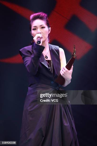 Singer Miriam Yeung attends 2012 Chic Chak Music Awards at Hong Kong Convention and Exhibition Center on January 1, 2013 in Hong Kong, Hong Kong.