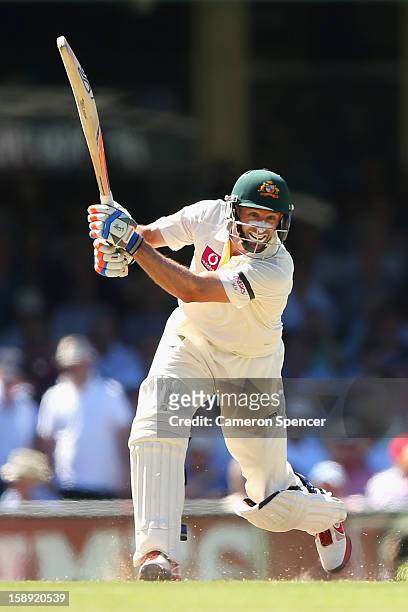 Michael Hussey of Australia bats during day two of the Third Test match between Australia and Sri Lanka at Sydney Cricket Ground on January 4, 2013...