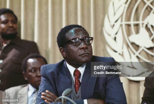 Robert Mugabe, leader of the Zimbabwe African National Union , at the United Nations in New York, March 8th 1978.