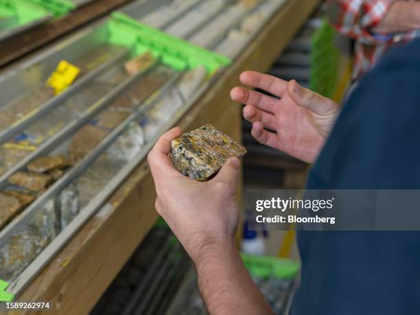 Geological samples at the Cornish Tin Ltd. Office in St. Day, UK, on Wednesday, June 7, 2023. Cornwall in England has a rich mining history and its...