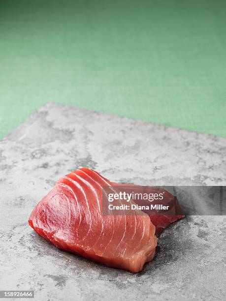 tuna filets on marble board - tuna seafood imagens e fotografias de stock
