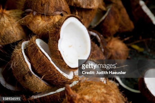 Close Up Of Halved Coconuts High-Res Stock Photo - Getty Images