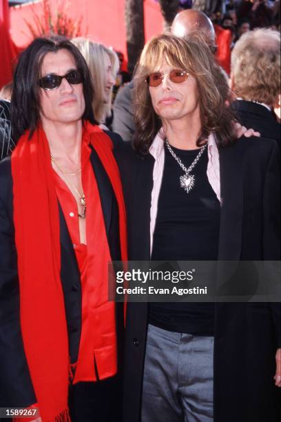 Steven Tyler and Joe Perry of the rock band Aerosmith arrive at the Oscar Awards in Los Angeles, CA. The group was one of the most popular hard rock...