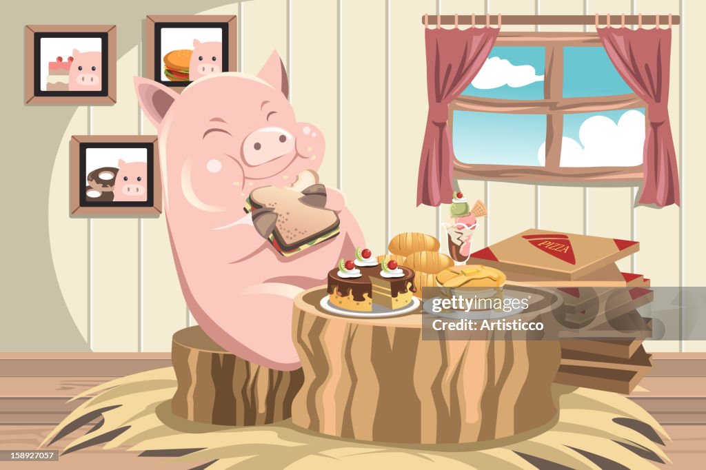 A pig eating a sandwich