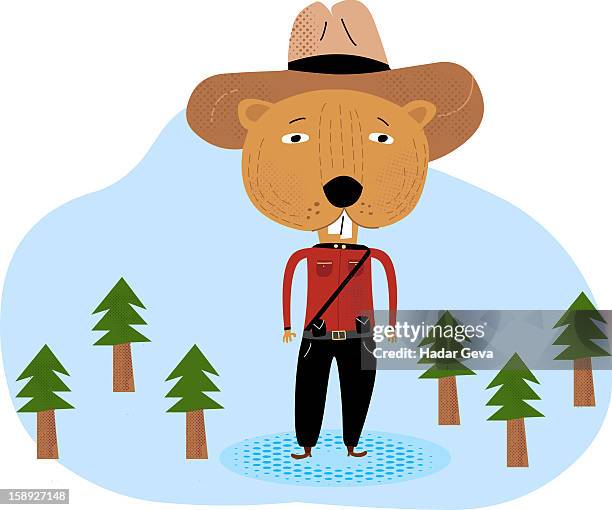 stockillustraties, clipart, cartoons en iconen met a beaver dressed in a mounties uniform - funny beaver