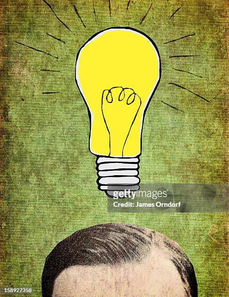 a man with a light bulb over his head - james orndorf stock illustrations
