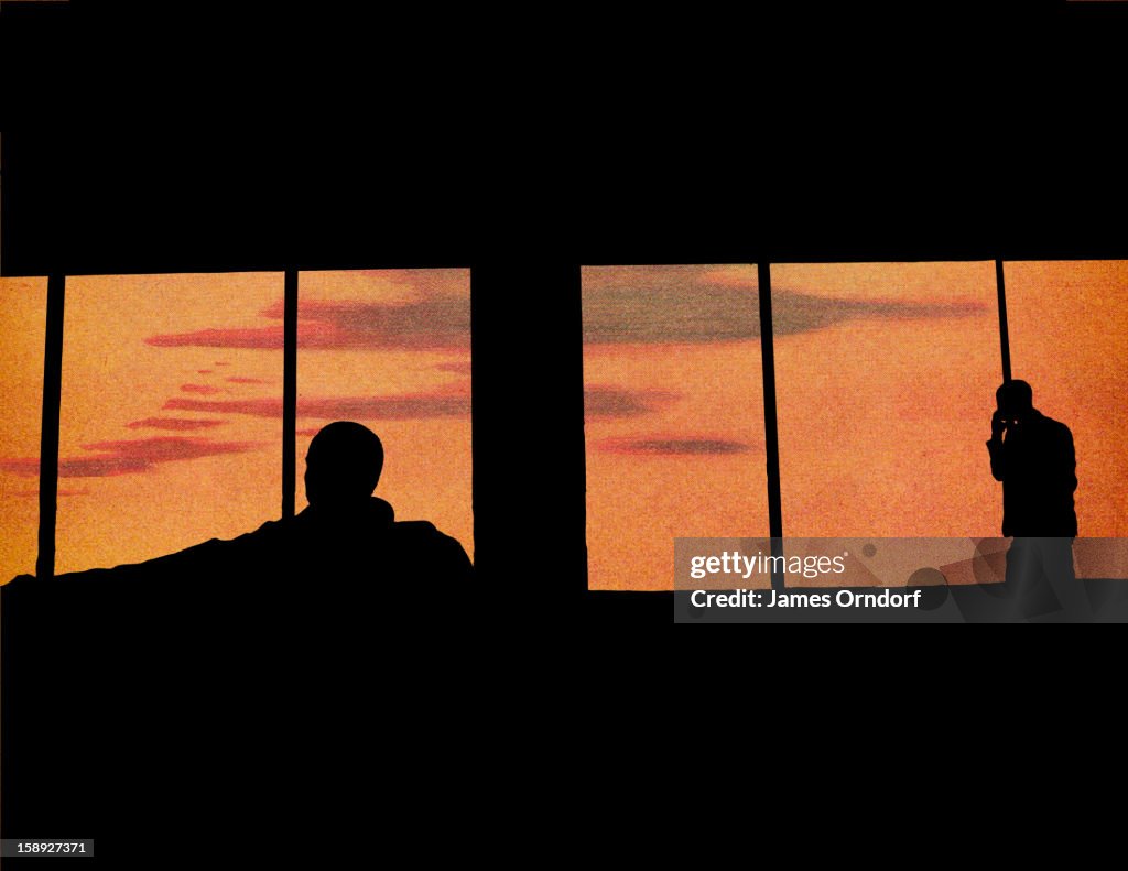 Profiles of people in a waiting room