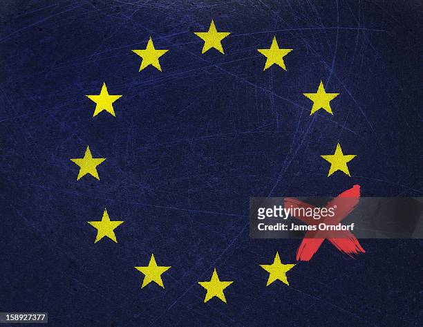european union flag with a star crossed off - james orndorf stock illustrations