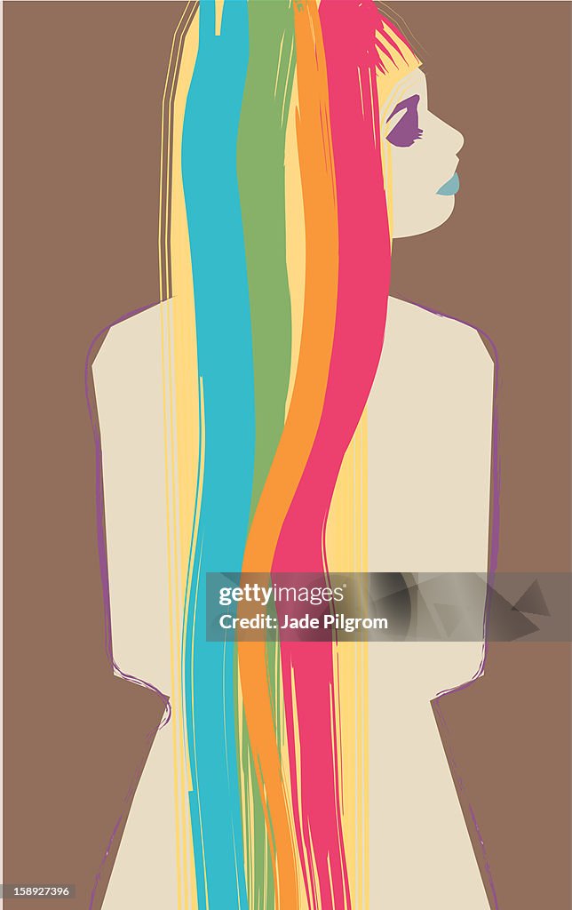 A woman with rainbow colored hair