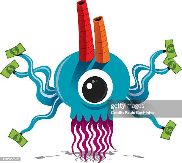 a one eyed monster holding money - einäugig stock-grafiken, -clipart, -cartoons und -symbole