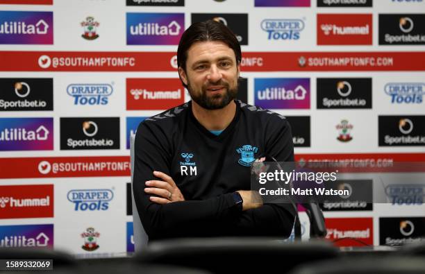 Southampton manager Russell Martin attends a Southampton FC press conference at the Staplewood Campus on August 03, 2023 in Southampton, England.