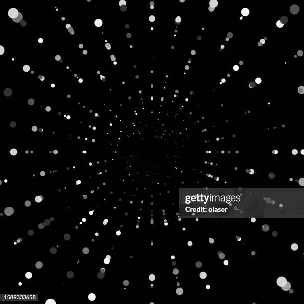 transparent circles into radial lines infinity - black-background-with-dots stock illustrations