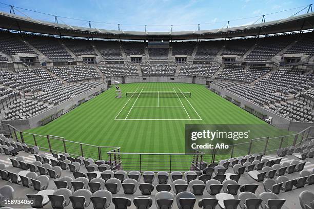 general view of grass tennis court - grass court stock pictures, royalty-free photos & images