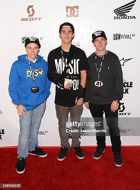 Supercross riders Zach Bell, Justin Bogle, and Wil Hahn attend the Trey Canard "REvival 41" premiere held at UltraLuxe Cinemas at Anaheim GardenWalk...