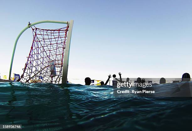 General view of play during the Water Polo by the Sea match between Sydney University Lions and UNSW Wests at Bondi Icebergs, Bondi Beach on January...