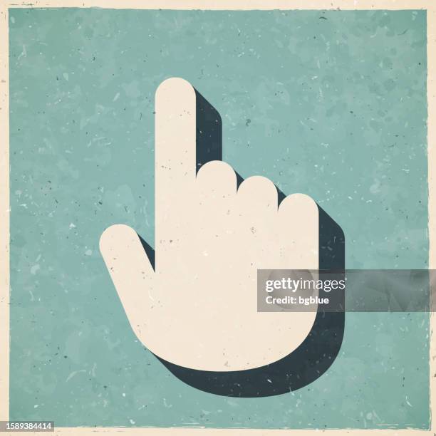 hand cursor - pointer. icon in retro vintage style - old textured paper - retro computer mouse stock illustrations