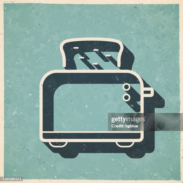 toaster. icon in retro vintage style - old textured paper - sliced toasted bread stock illustrations