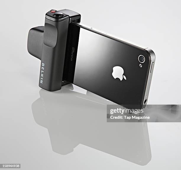 Belkin LiveAction Camera Grip for Apple iPhone 4 and 4S photographed during a studio shoot for Tap Magazine, April 2, 2012.