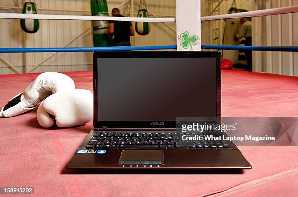 An Asus K53S laptop PC photographed in a boxing ring, taken on May 29, 2012.