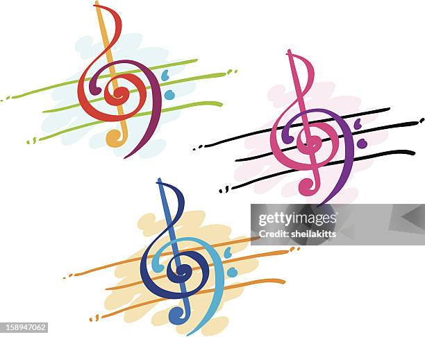 colorful treble and bass clefs - treble clef stock illustrations