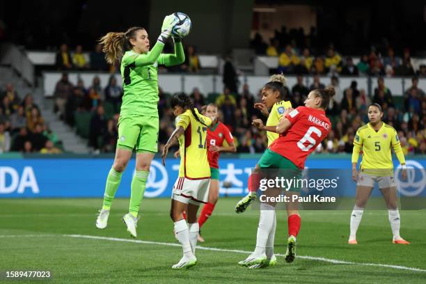 Catalina Perez of Colombia makes a catch during the FIFA Women's World Cup Australia & New Zealand 2023 Group H match between Morocco and Colombia at...