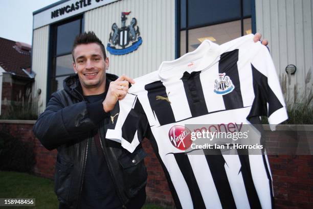 Mathieu Debuchy poses after signing for Newcastle United at the Little Benton Training ground on January 04, 2013 in Newcastle upon Tyne, England.