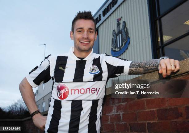 Mathieu Debuchy poses after signing for Newcastle United at the Little Benton Training ground on January 04, 2013 in Newcastle upon Tyne, England.