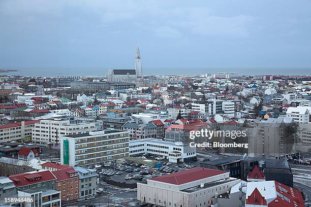 Residential and commercial buildings stand on the city skyline in Reykjavik, Iceland, on Thursday, Jan. 3, 2013. Creditors of Iceland's three biggest...