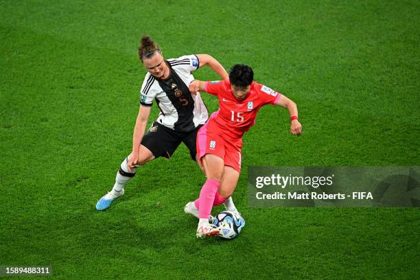 Marina Hegering of Germany battles for possession with Chun Garam of Korea Republic during the FIFA Women's World Cup Australia & New Zealand 2023...