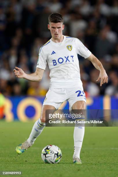 Sam Byram of Leeds United on the ball during the Carabao Cup First Round match between Leeds United and Shrewsbury Town at Elland Road on August 09,...