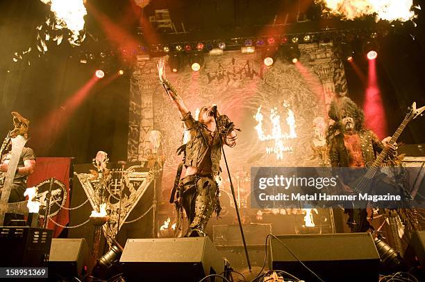 Erik Danielsson and Alvaro Lillo of Swedish black metal band Watain, performing live onstage at the Metal Hammer Golden Gods Awards, June 11, 2012.