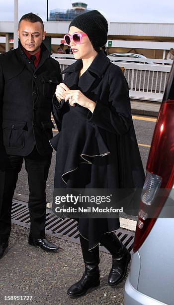 Gwen Stefani seen at Heathrow Airport on January 4, 2013 in London, England.