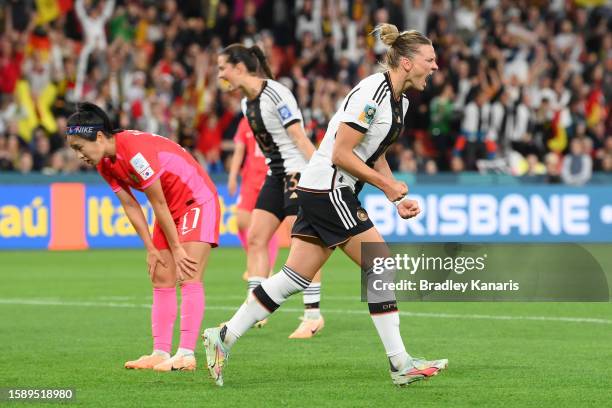 Alexandra Popp of Germany celebrates after scoring her team's first goal during the FIFA Women's World Cup Australia & New Zealand 2023 Group H match...