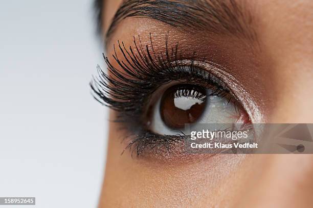 close-up of female eye with make-up - eyelash photos et images de collection