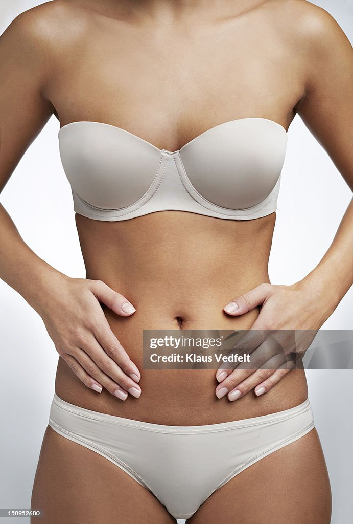 Close up of woman having stomach pain