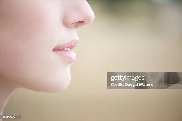 profile of female mouth and nose. - primeiríssimo plano imagens e fotografias de stock