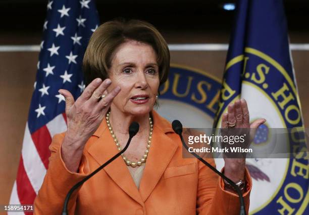 House Minority Leader Nancy Pelosi speaks to the media during her weekly news conference, on January 4, 2013 in Washington, DC. Pelosi spoke about...