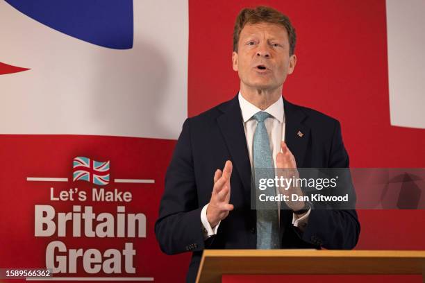 Reform UK's leader Richard Tice speaks during a press conference in which he unveiled the party's updated Economic Plan, on August 03, 2023 in...