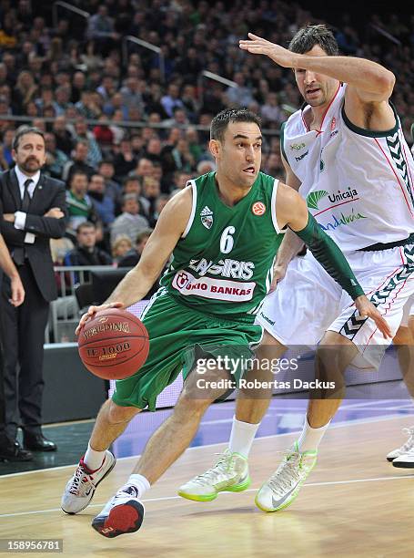 Marko Popovic, #6 of Zalgiris Kaunas in action during the 2012-2013 Turkish Airlines Euroleague Top 16 Date 2 between Zalgiris Kaunas v Unicaja...